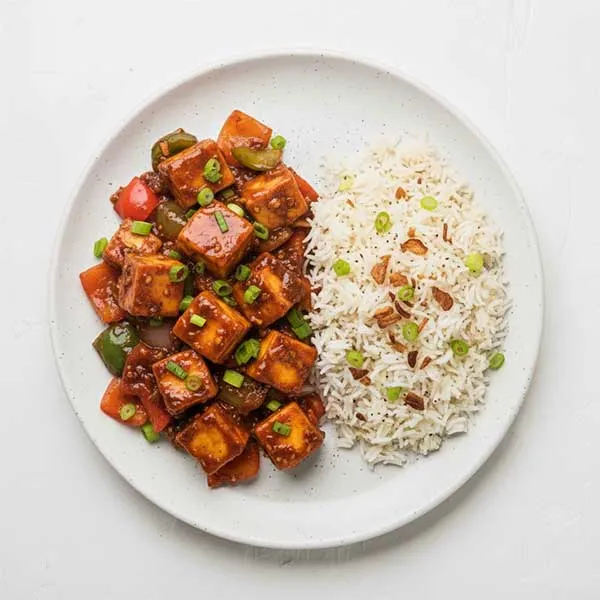 Tangra Style Chilly Paneer & Vegetables With Garlic Fried Rice